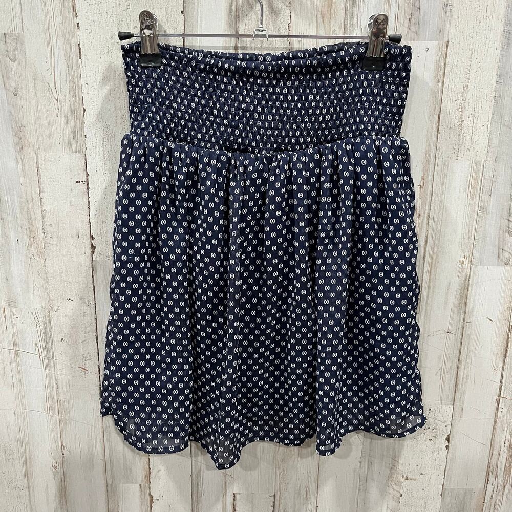 Old Navy Yoke Blue Smocked Flowy Flouncy Mini Skirt 2010 Womens XS Polka Dot